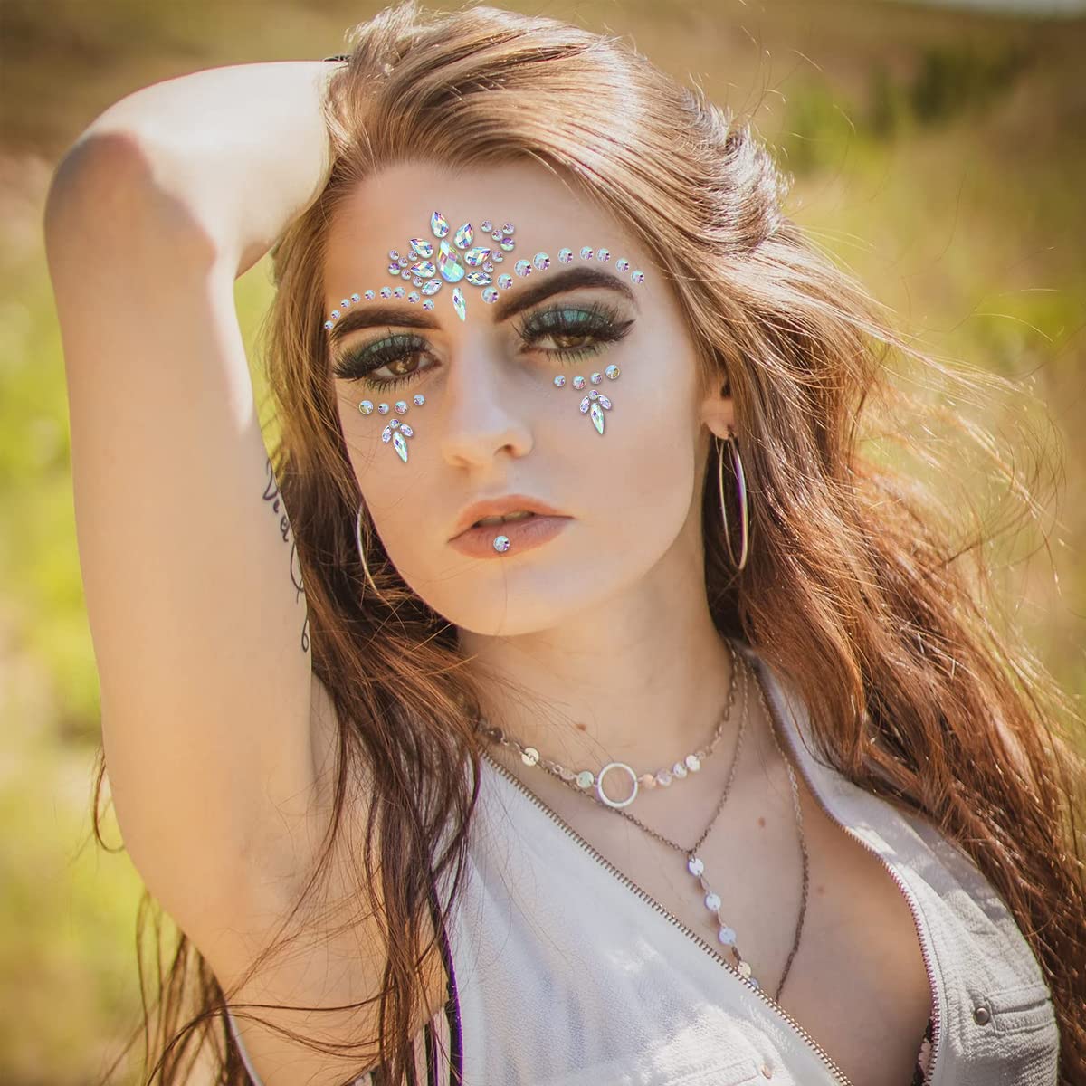 MAYCREATE 8 Sets Face Gems Rhinestones Mermaid Face Jewels Festival Crystal Tears Face Decoration Sticker Glitter Eye Bindi Temporary Stickers for Makeup, Party, Artist Body Art