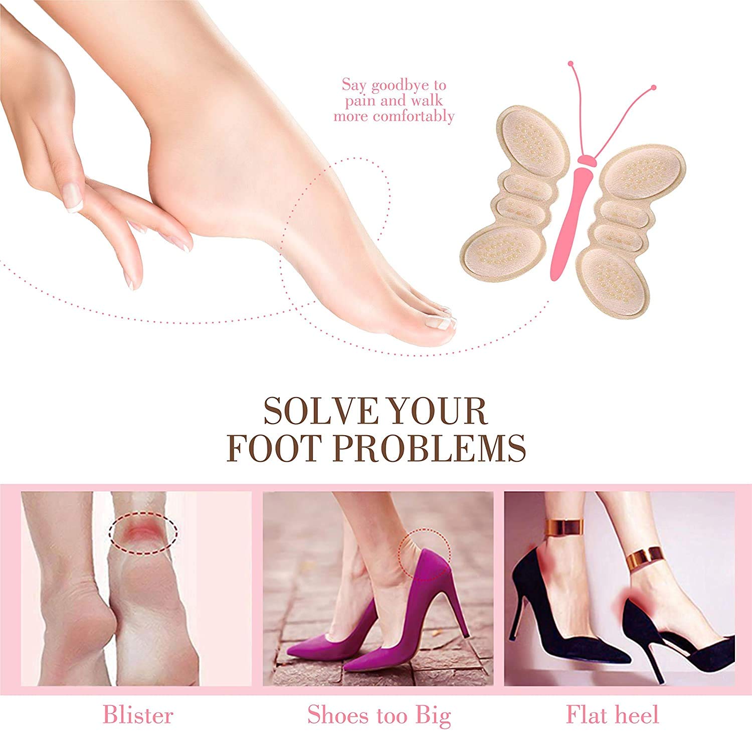 MAYCREATE 4 Pair Fabric Sticky Shoe Back Heel Insoles Protector Liner Pads Sponge Cushion Shoe Pads Liner Back Heel Inserts Insoles Heel Grip Liners Sticker
