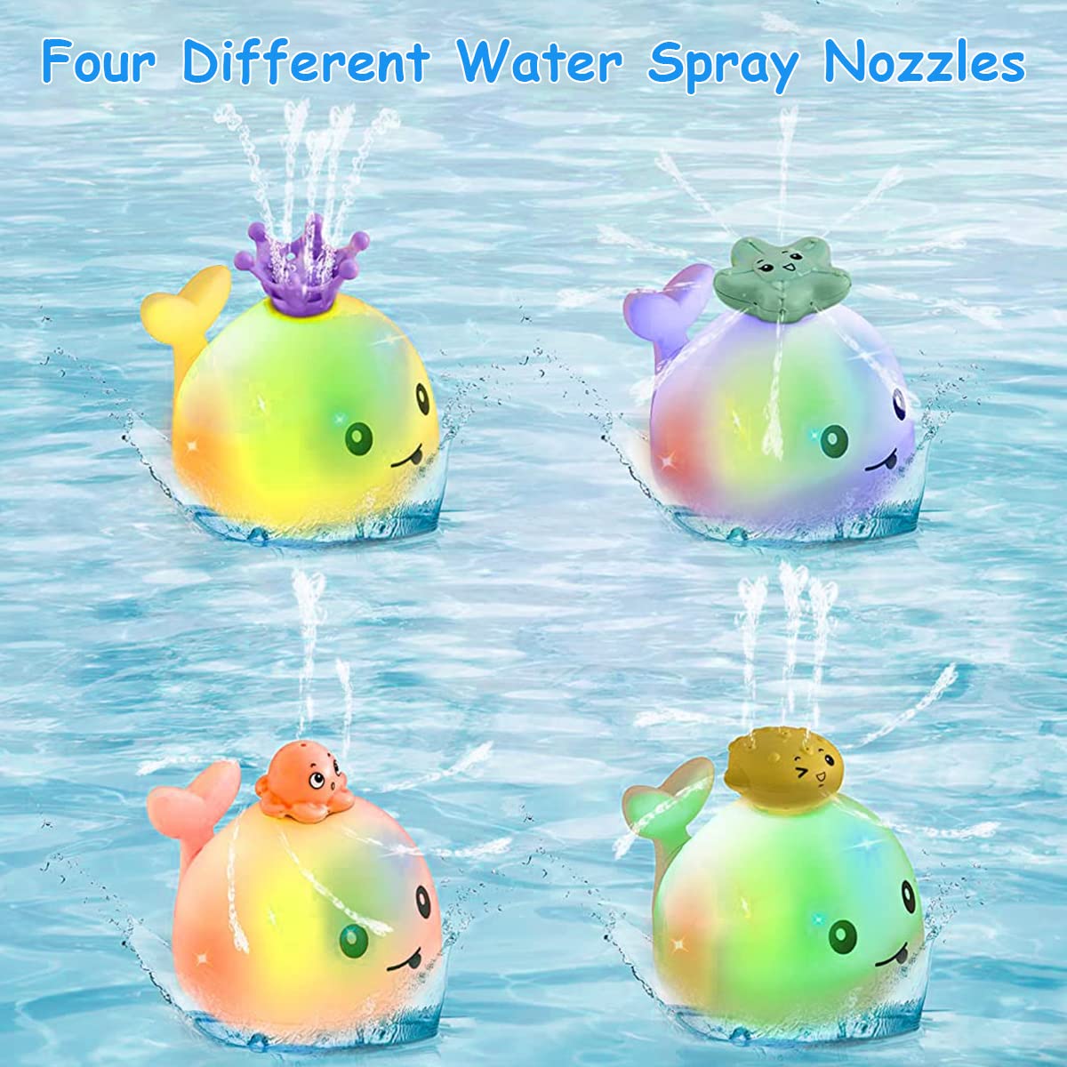 PATPAT Bath Toy for Kids Fun Glowing Whale Sprinkler Toy Color Light Toy Water Spraying Toy Pool Toy Bath Toy Battery Powered Shower Toy Gift for Boys and Girls 1-3 Years Old