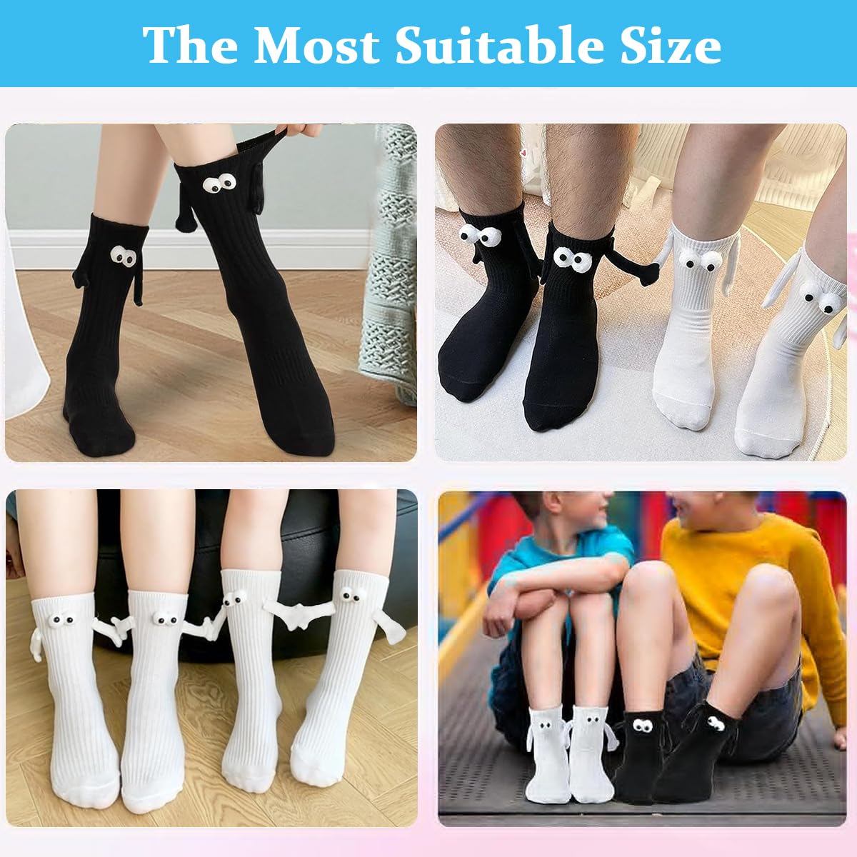PALAY 2 pair Cotton Socks Unisex Socks Funny Couple Socks Ankle Socks for Men Women Home Socks Floor Socks Friendship Gift Christmas Gift (Black & White)