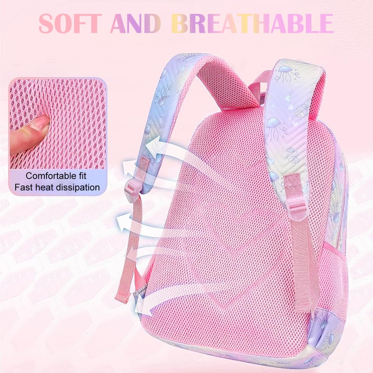 PALAY Girls Backpack, School Backpack for Girls, Multi Compartment School Girls Backpack Cartoon Schoolgirls Backpack Jellyfish Print Girls Bookbag School Backpack School Gift Birthday Gift for Girls