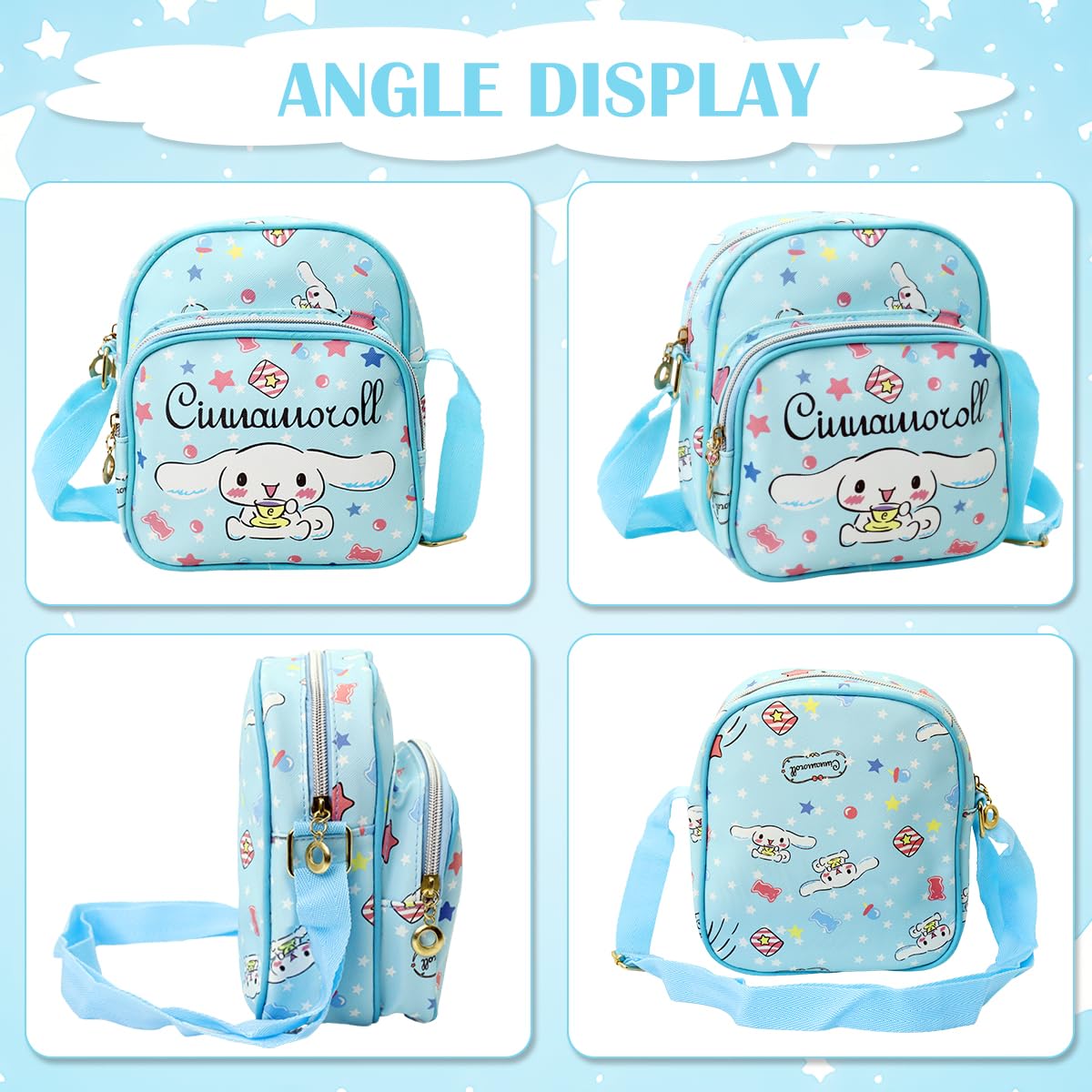 PALAY Cinnamoroll Crossbody Bag for Girls Kawaii Cinnamoroll Shoulder Bag Small PU Sling Bag with Removable Shoulder Strap Crossbody Bag Christmas Gift for Girls Birdthday Gift, 18x10x20cm
