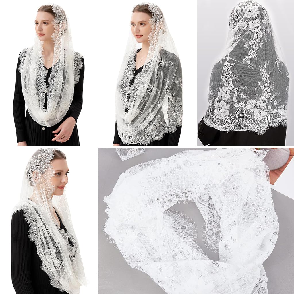 PALAY Sheer Lace Veil Bridal White Lace Veil Spanish Mantilla Bridal Veil Wedding Veil
