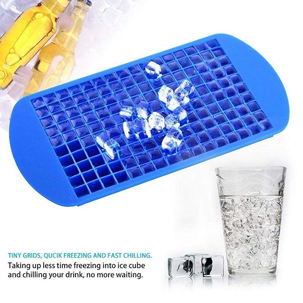 Supvox Mini Silicone Ice Cube Trays, 160 Grids Food Grade Small Ice Trays for Freezer, Ice Square Mould for Kitchen Bar Party Drinks - Blue