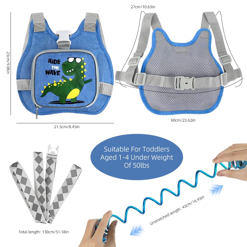 SNOWIE SOFT Toddler Leash and Harness Cartoon Backpack Style Toddlers Safety Harness with Anti Lost Wrist Link & Reflective Leash Outdoor Strolling Toddler Harness Baby Walking Support Harness