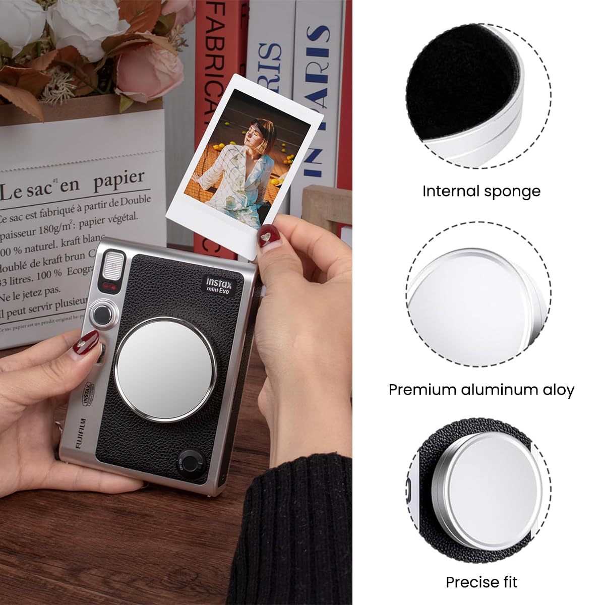 ZORBES Lens Cap for Fujifilm Instax Mini Evo Aviation Aluminum Alloy Lens Cap Microfiber Flannel Fabric Liner Protective Lens Cap for Fujifilm Instax Mini Evo