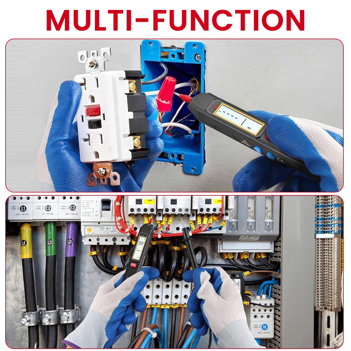 Serplex 2-IN-1 Digital Multimeter with LED Light 6000 Counts NCV Tester Pen Live Wire Recognition Multimeter AC/DC Voltage Tester, Resistance, Voltmeter with LCD Digital Display, Battery Operated