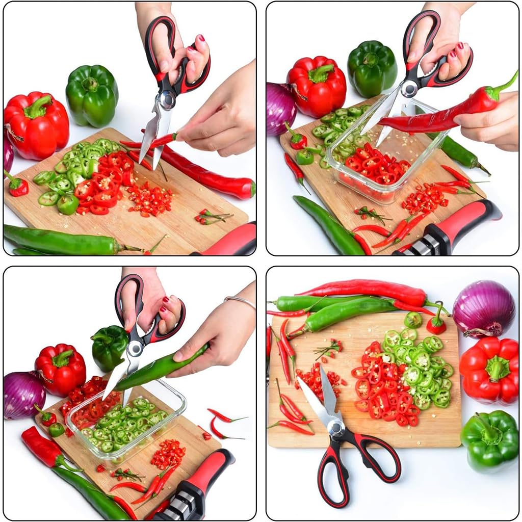 ZORBES® Kitchen Scissors with Sheath, Stainless Steel Kitchen Scissor Culinary Shears Fish Scaler Nutcracker Bottle Opener Kitchen Utility Shears for Meat, Herbs, Vegetables, Small Bones