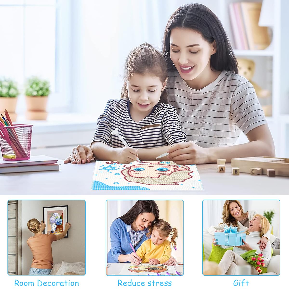 PATPAT DIY Diamond Painting Wall Decor Frozen Princess Elsa Diamond Art Painting Kit with Color Diamond Packs, Diamond Pick Up Pen, Glue Clay, Diamond Tray, 7.2''*7.2'', With Frame