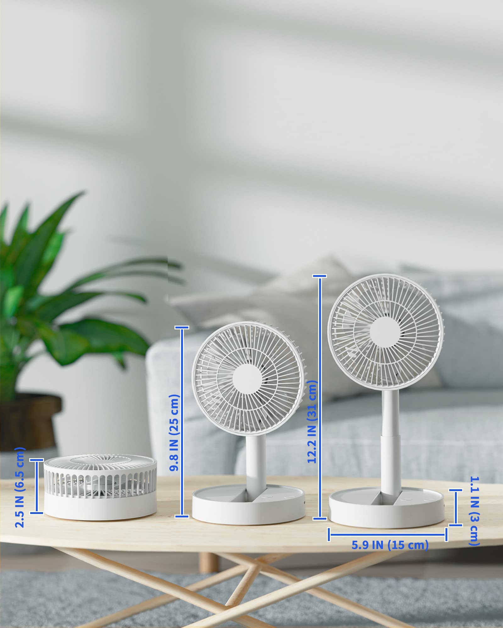 Verilux Mini Desk Fan, 6 Inch Retractable Foldable USB Fan with 4 Speed Settings, 3600mAh Battery Rechargeable Fan, Portable Cooling Fans for Bedroom, Home and Outdoor