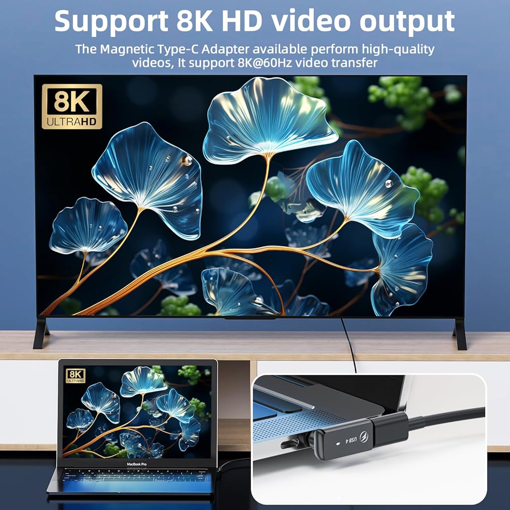 ZORBES® USB C 4.0 Adapter, Right Angle Magnetic USB C Adapter Supports PD 240W 40Gbps Adapter & 8K@60Hz Video Display PD24Pin Zinc Alloy USB C Adapter for Thunderboard 4/3 MacBook Pro/Air