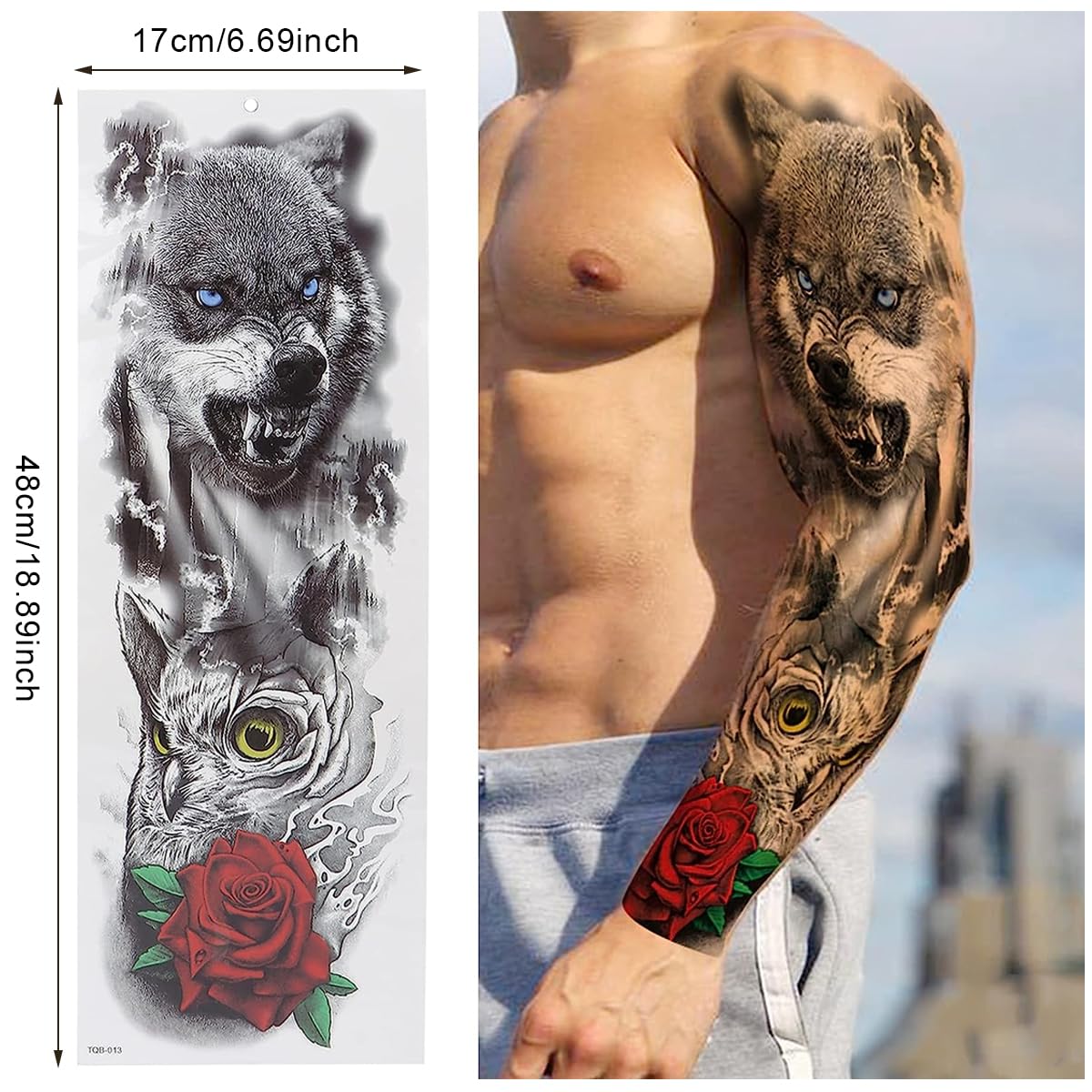 MAYCREATE 6 Sheets Temporary Tattoos for Arm, Legs, Large Sleeve Waterproof Temporary Tattoo Stickers for Men Women, Theme Temporary Tattoo for Party, Club, Perform, Special Makeup