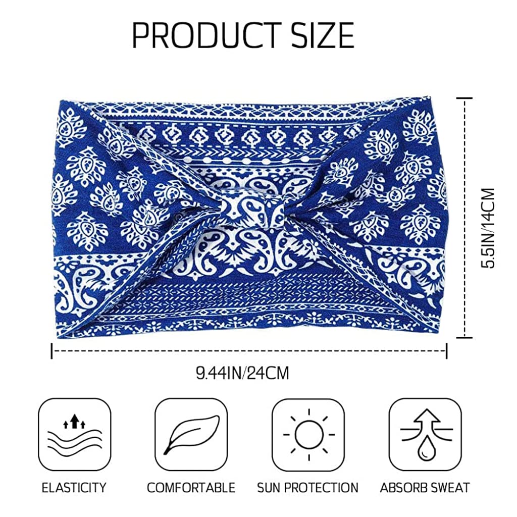 Proberos 2Pcs Gym Headbands Bohemian Headbands for Women Men, Stretch Wide Hair Bands Stylish Yoga Sweatband for Workout, Running, Tennis, Badminton, Marathons, Cycling, Black+Red+Blue