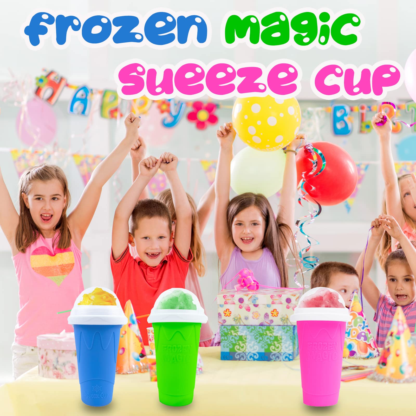 Supvox Smoothie Cup, Slushy Cup with Lid & Straw, Portable 300ML Milk Shake Cup Cooling Cup, Quick Slushy Maker Frozen Magic Slushy Cup Homemade Ice Cream Cup for Family Gatherings, Friend's Parties