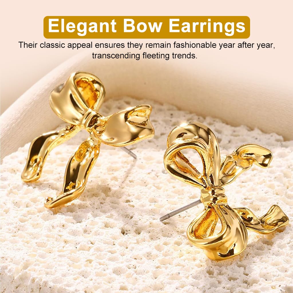 SANNIDHI 2 Pairs Bow Earrings for Women Fashion Girls Stud Earrings Elegant Metal Bowknot Studs Earrings for Women Jewelry Gift - Gold & Silver