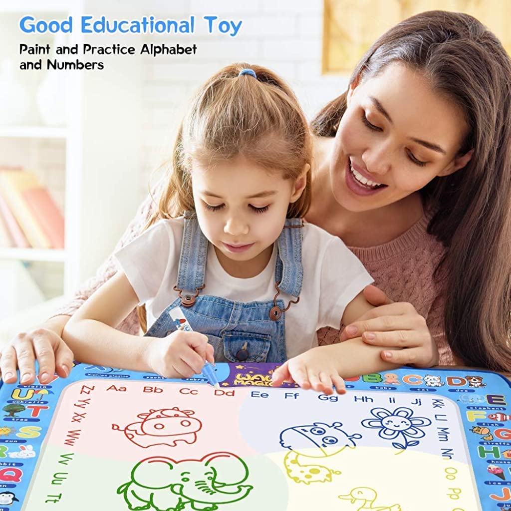 PATPAT® Water Doodle Mat 40 X 30 Inches Fruit Alphabet Magic Drawing with 3 Pens 8 Small EVA Template 4 Plastic 1 Roller Set Picture Album for Girls Boys Age 3-8 Birthday DIY Gifts