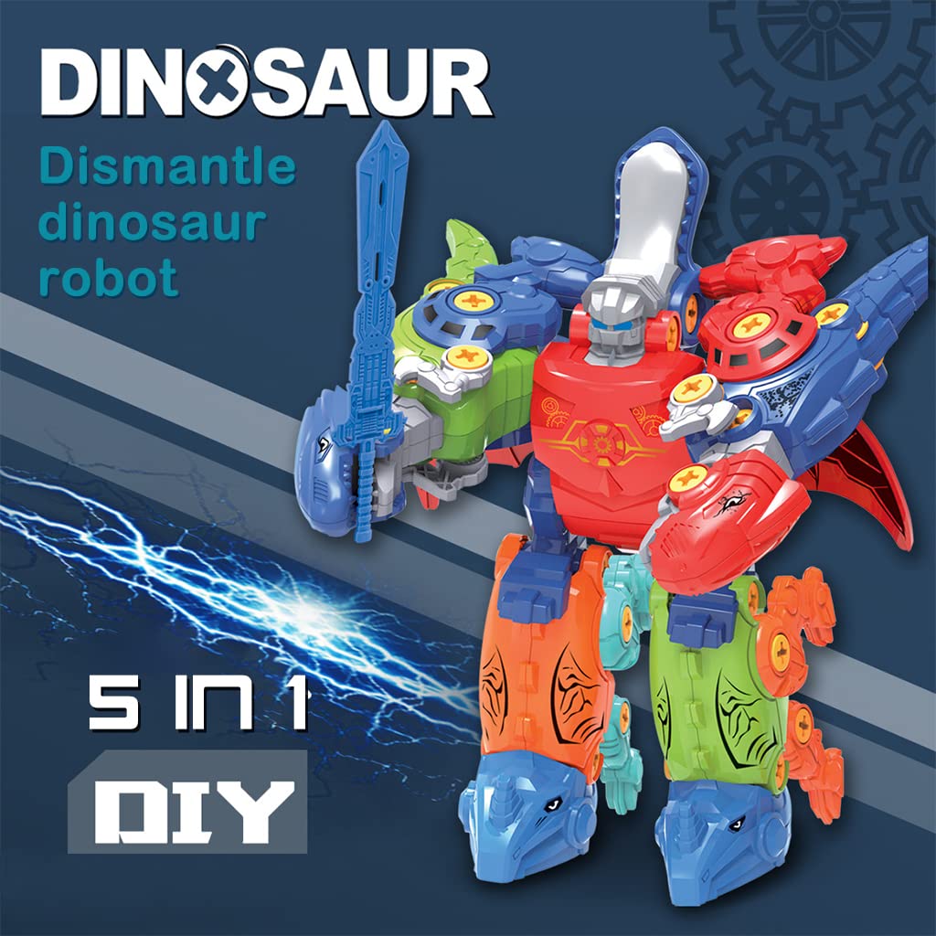 PATPAT 5 in 1 Dinosaur Toys STEM Construction Building Toys for Kids, Dinosaur Transformers Toy with Toy Screwdriver Dinosaur Assembling Building Block Toy Birthday Gifts for 4-8 Year Old Boys Girls