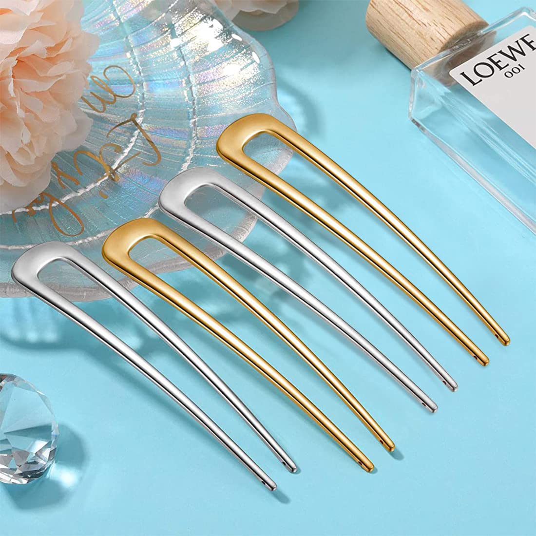 ZIBUYU 4 Pcs Hair Pins U Shaped French Metal Hair Pins Vintage Alloy Hair Forks Hair Clips for Women Girls Hair Accessories Hair Sticks (Silver and Gold)