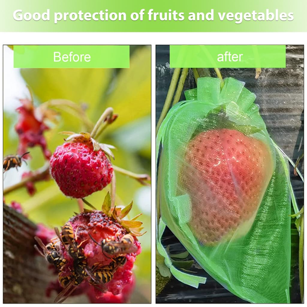 Optifit 50pcs Fruit Protection Bags for Apples, Mango Orange, Pomegranate, Guava, Grape, Papaya, 20 * 15cm Drawstring Net Barrier Bag, Breathable, Easy to Use, Resistant to Insects and Birds