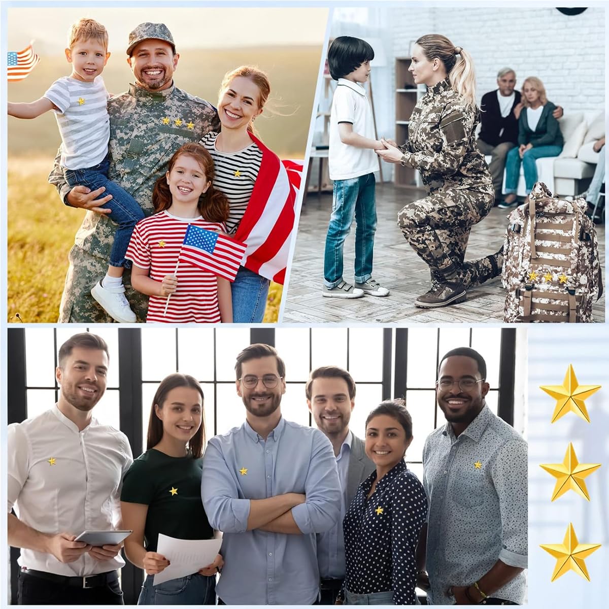 SANNIDHI 12pcs Star Badge Lapel Pin Memorial Day Backpacks Gold Star Badges for Bags, Hat, Clothes, Wallet - Metal 1in Military Award Labor Day Theme Party Costume Decor Pins