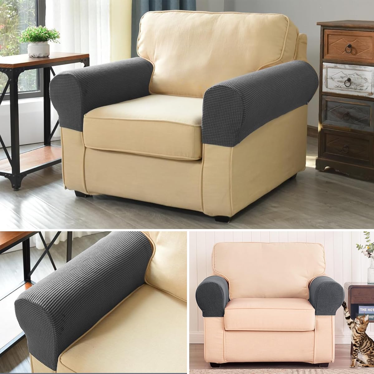 HASTHIP 2Pcs Stretch Armrest Covers Spandex Arm Covers, Soft Stretch Plush Armrest Covers for Chairs Couch Sofa Armchair Slipcovers Recliner Sofa, L