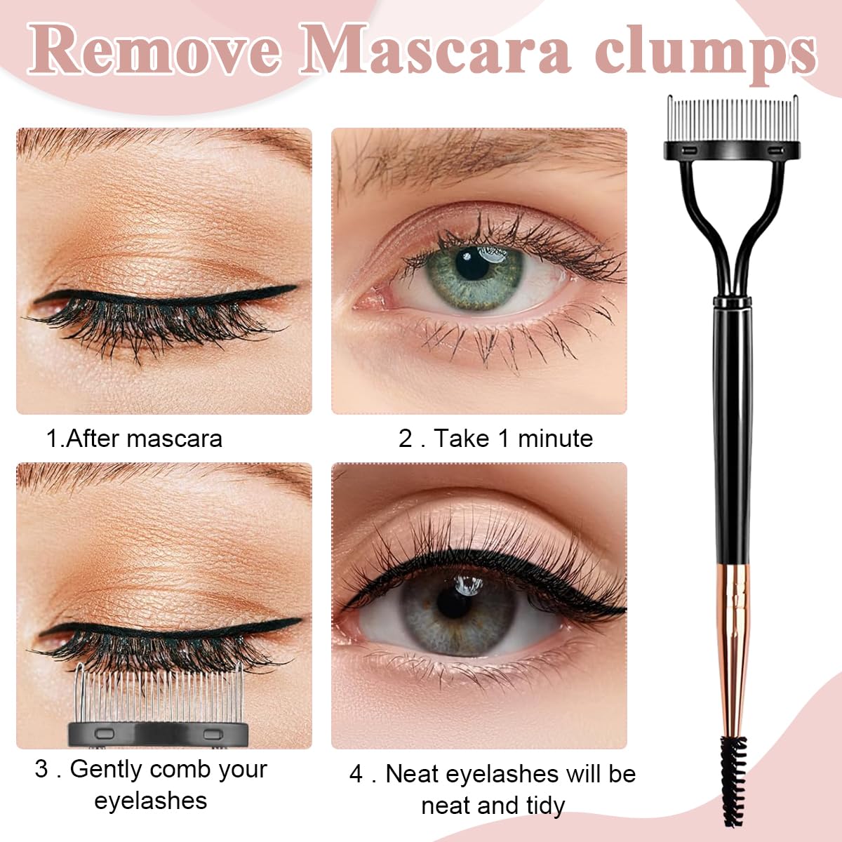 MAYCREATE 2Pcs Eyelash Separator Comb and Spoolie Eyebrow Brush 2-in-1 Metal Dual Head Lash Separator Tool with Cover for Excess Mascara Removal