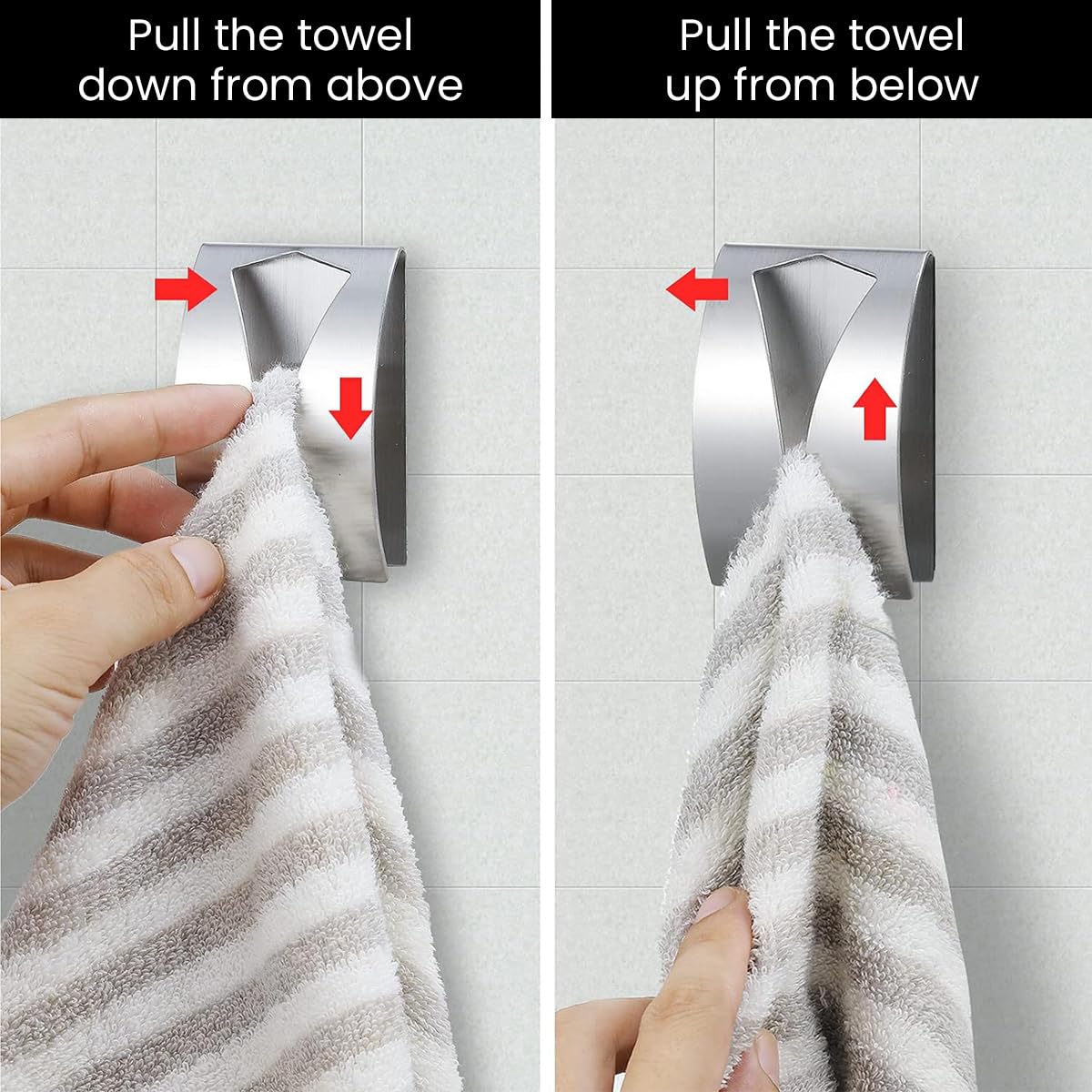 HASTHIP 2 Pcs Kitchen Towel Holder Grabber Self Adhesive, Stainless Steel Kitchen Dish Towel Hook, Wall Mount Non-Drilling Hand Towel Hanger Towel Holders for Bathroom Kitchen Cabinet