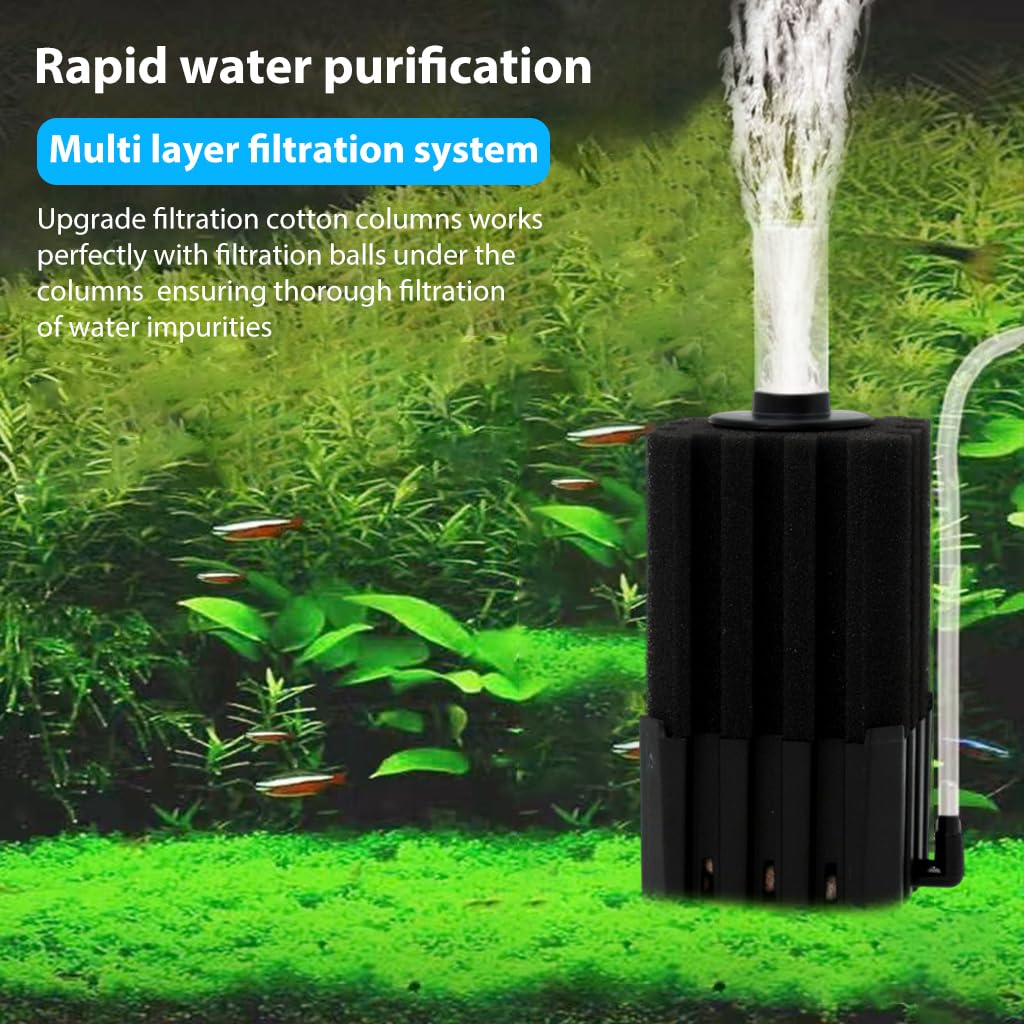 Qpets Aquarium Water Filter Fish Tank Internal Filter Oxygen Generator Biochemical Filtration Cotton Panel Water Filter, with Built in Filtration Ball Quiet Aquarium Water Filter