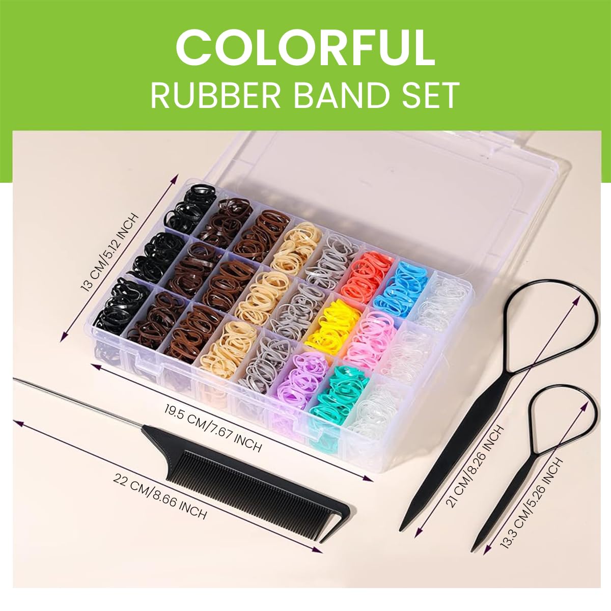 PALAY 2000pcs Hair Rubber Band for Women Girls Elastic Hair Bands Kit Colorful Small Hair Ties Hair Elastics with Fine-Tooth Tail Comb and Loop Styling Tools