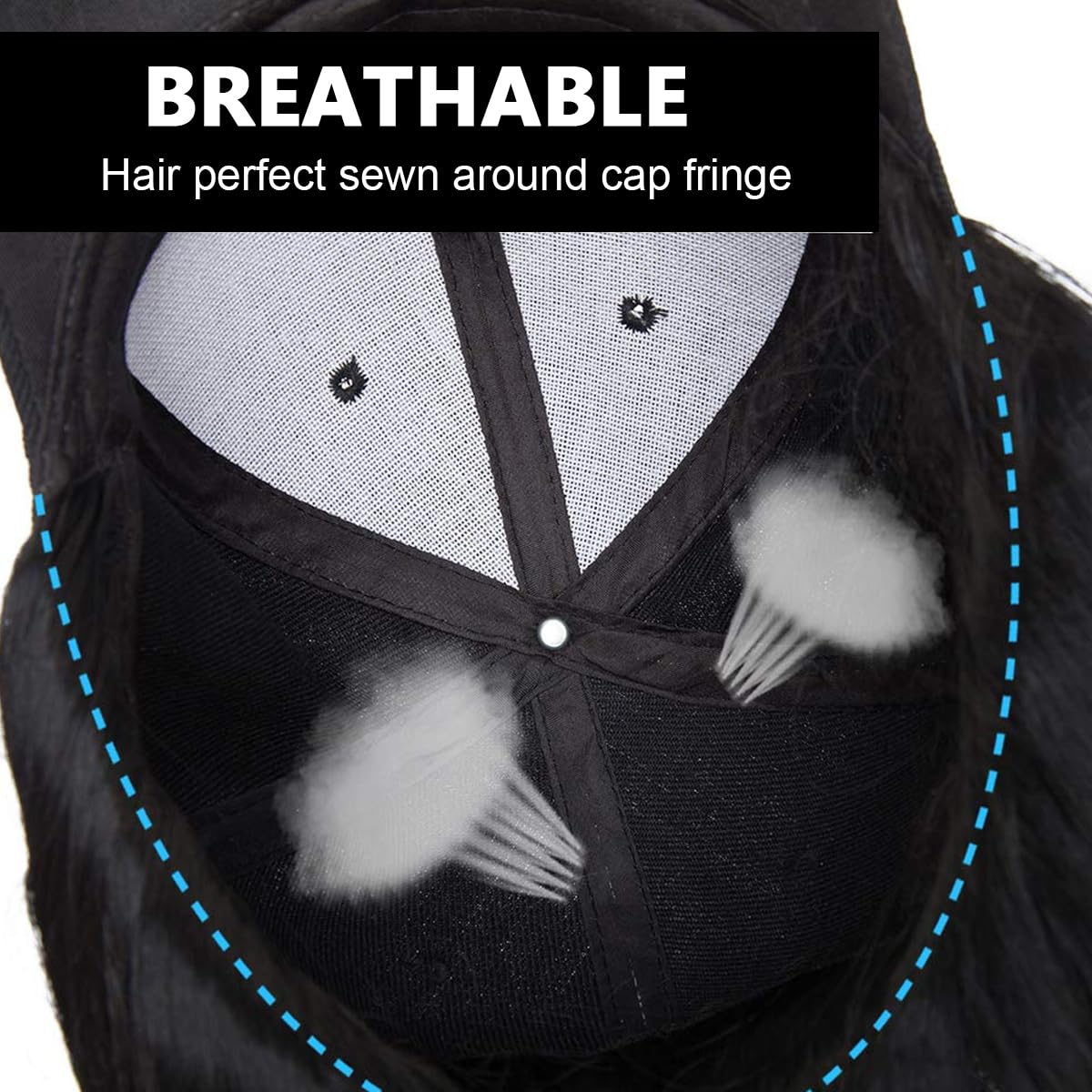 MAYCREATE Baseball Cap with Hair Extensions for Women, Adjustable Wavy Hair Wig Cap for Girls, Black K-pop Style Hat with 24in Long Synthetic Wig Attached
