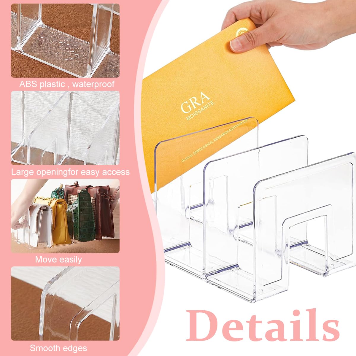 MAYCREATE 4 Sections Clear Plastic Purse Handbag Organizer, Shelf Storage for Holds Woman's Purse, Hanging Bag, Zipper Handbag, Tote, Perfect for Space Saving