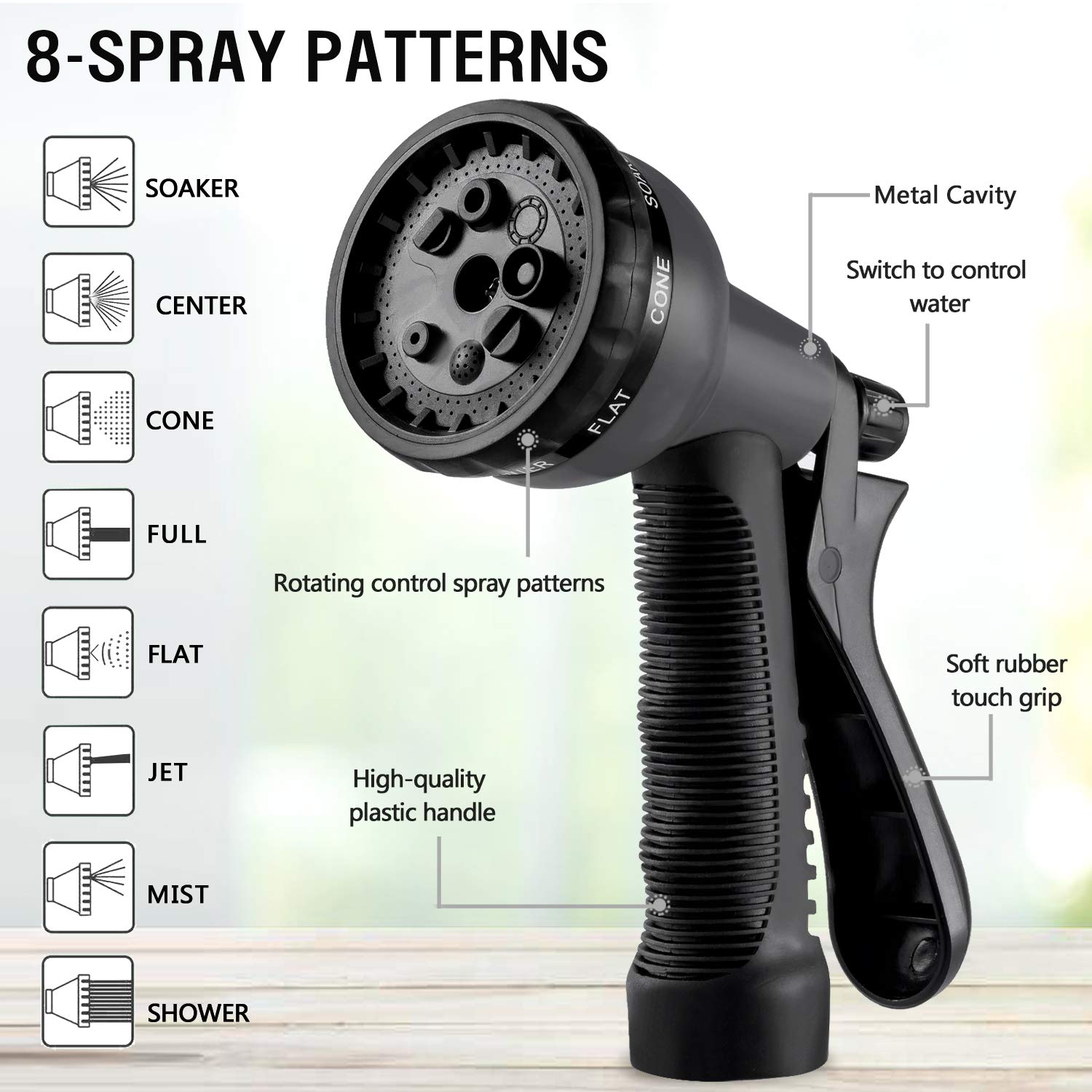 HASTHIP 15m/50ft Garden Hose with Heavy Duty Spray Nozzle, Expandable Garden Hose with 8 Function Nozzle, 3/4