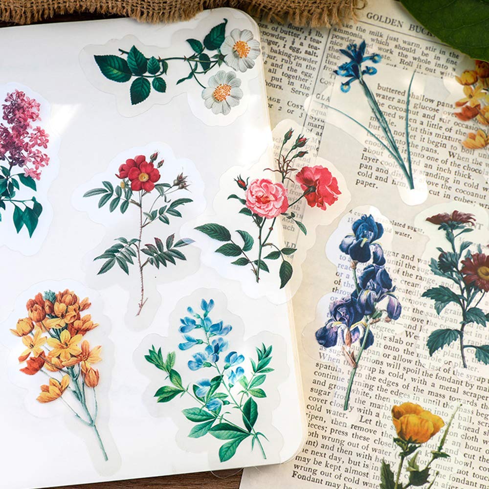 HASTHIP Vinyl Waterproof Spring Flower Plant Stickers for Children and Adults (Multicolour) - 46 Pieces