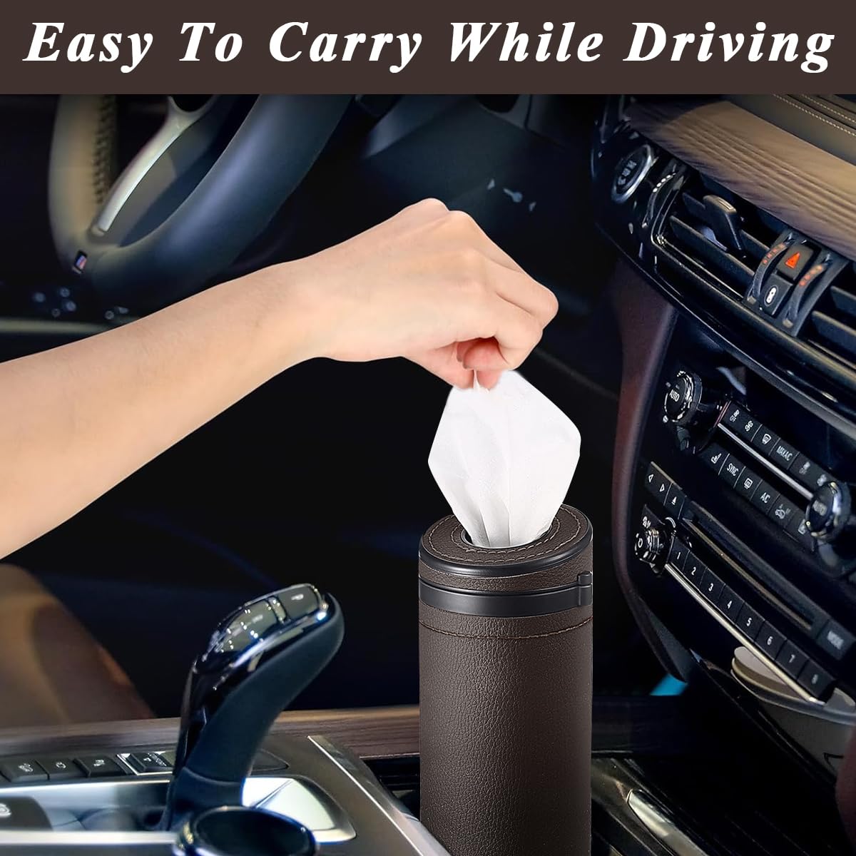 HASTHIP Car Tissue Paper Holder, Cylinder Tissue Box, 2.75'' PU Leather Round Tissues Container Fit for Car Van Bathroom Office Use, Car Cup Holder Car Tissues Box Car Tissue Holder Car Tissue Tube