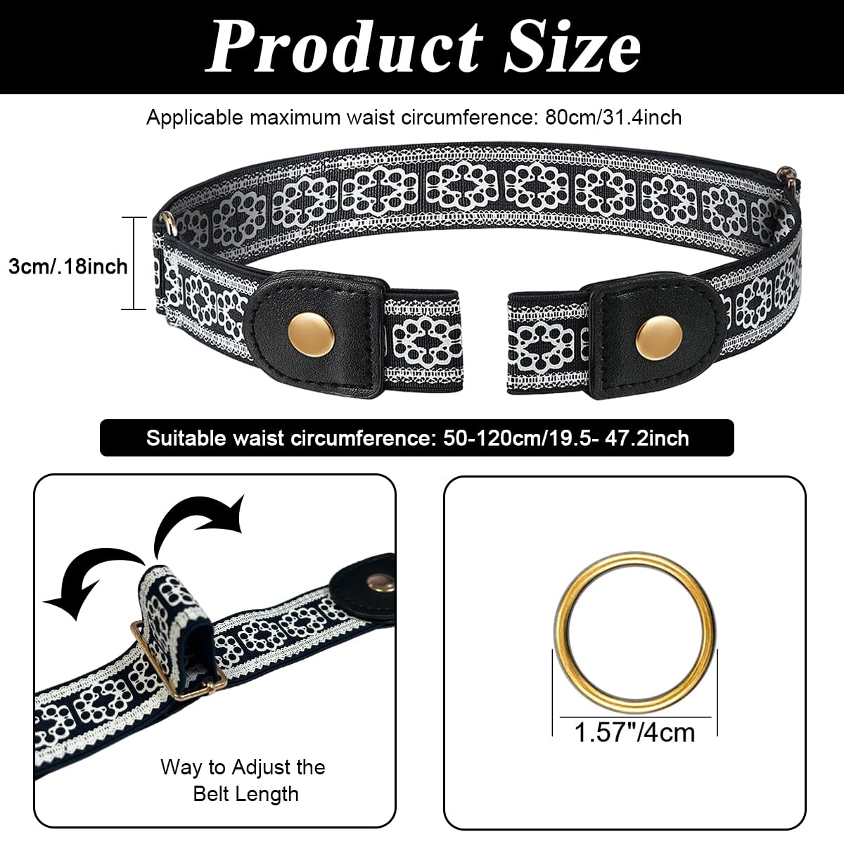 PALAY Chic Buckle Free Belt Women Belt Invisible Stretchy Belt Buckle Free Belt Adjustable Jeans Belt Women Waist Belt for Jeans, Pants, Trousers, 17.7-30.7 inches