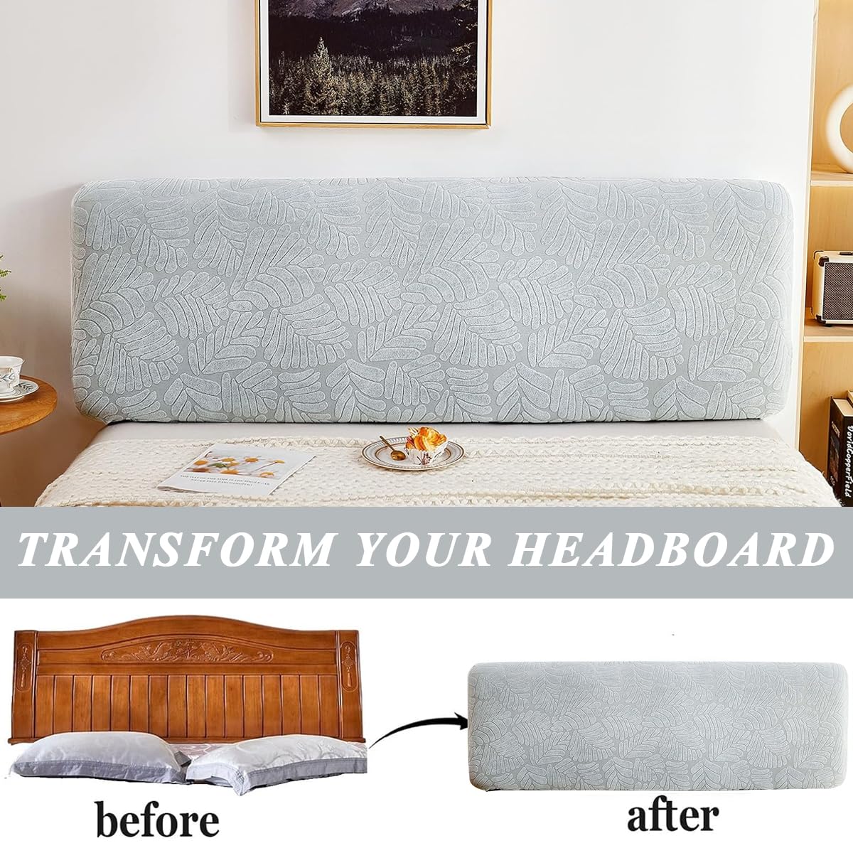 HASTHIP Bed Headboard Cover for Double Bed, All-Inclusive Soft Bedhead Dust-Proof Cover for Your Leather/Cloth/Wooden Bedside, Stretchy Polyester Machine Washable, Elastic Fit 67-75