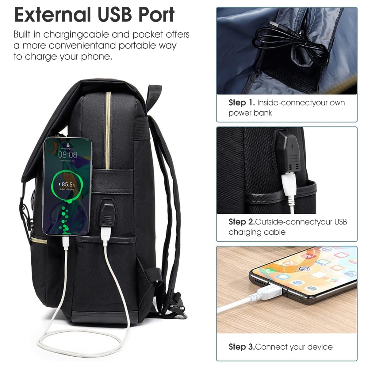 GUSTAVE Men's Backpack 15.6 inches Business Laptop Backpack Fashion Waterproof Nylon Backpack Travel Backpack Multi-pocket Large Backpack for School, Work, Travel, 30x13x42cm