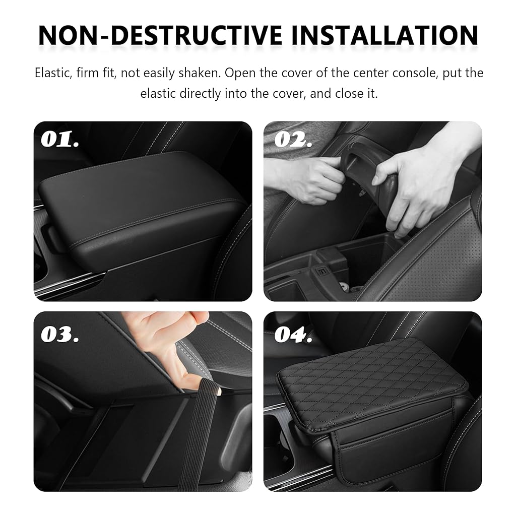 STHIRA® 3 Pack Center Console Armrest for Car Premium Pu Leather Ergonomic Comfort Car Arm Rest with 2 Mobile Pockets Easy Install Stylish Stitching Car Hand Rest Universal Fit for Suv Truck Car