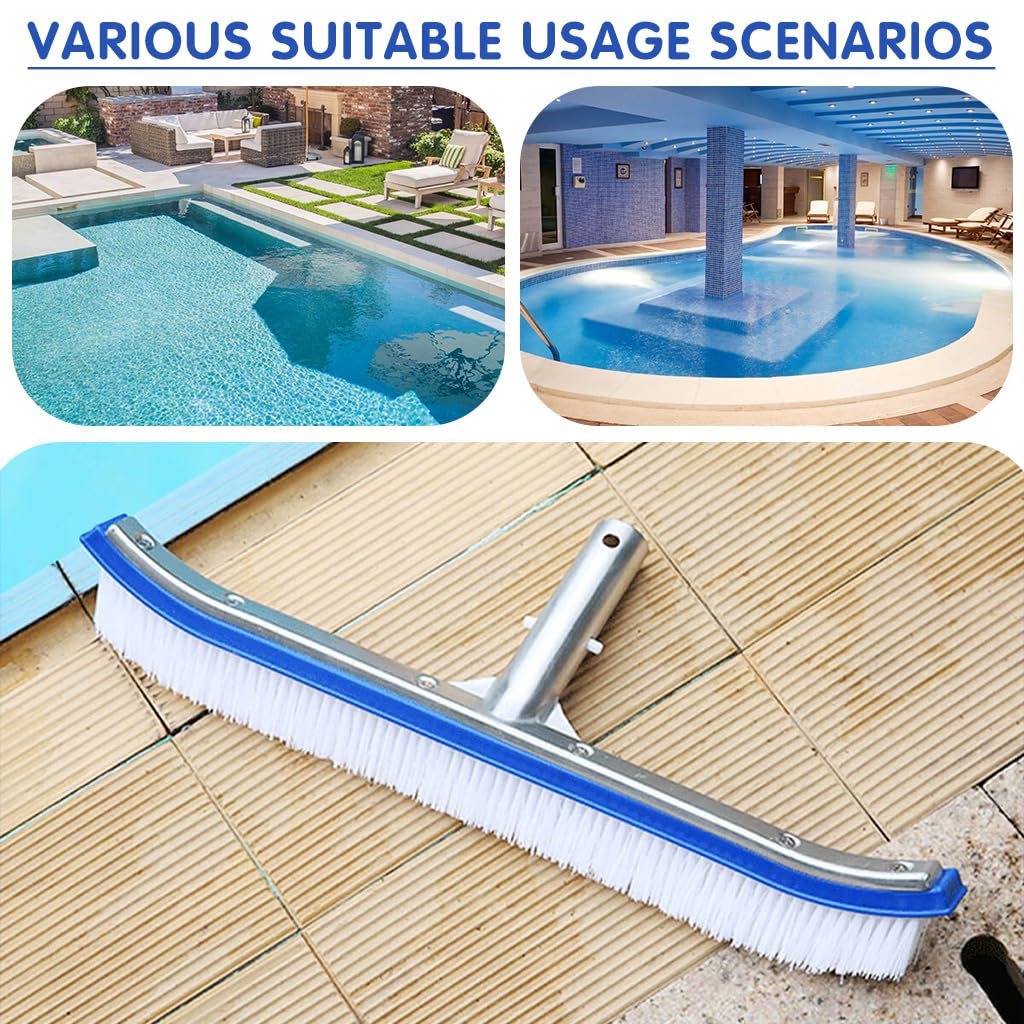 Proberos Swimming Pool Cleaning Brush 5.24ft Assembly Long Handle Cleaning Brush Hard Bristles Cleaning Brush 17.3 Inches Wide Cleaning Brush for Pool, Floor, Wall & Tile