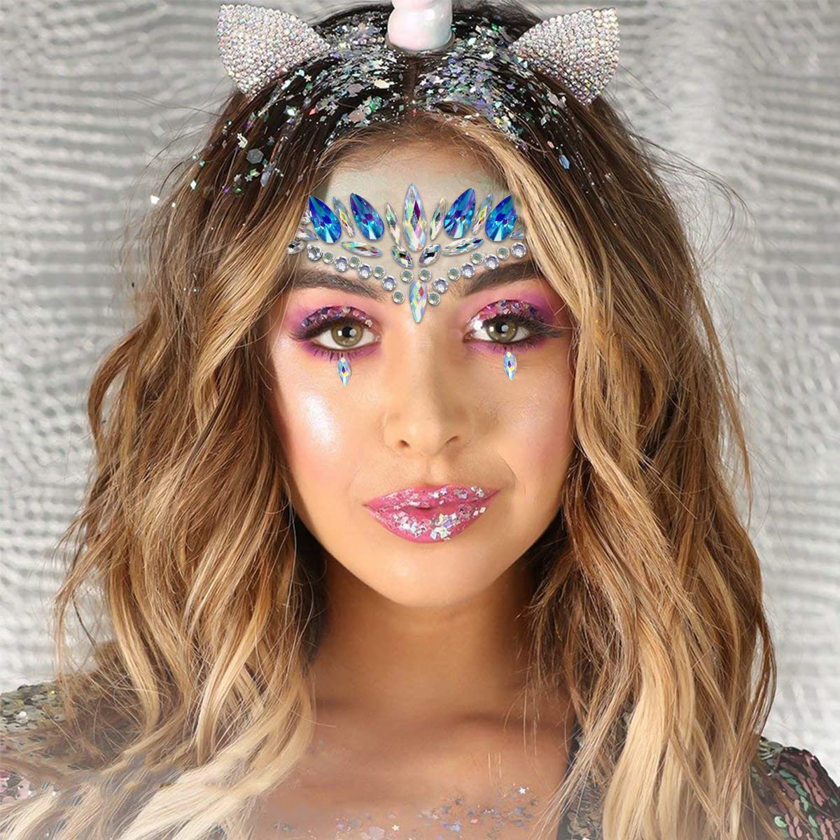 MAYCREATE Face Gems Rhinestone Face Decoration Jewelry Stickers For Women Girls, Mermaid's Tears Makeup Stickers Artist Temporary Eyes Decor Crystal Face Jewels for Festival, Party, Rave (Blue)