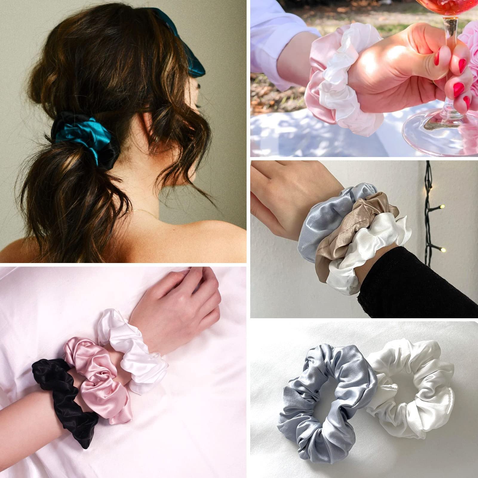SANNIDHI 10 Pcs Silk Satin Scrunchy Scrunchies for Girls Ladies Women,12 color Elastic Hair Band for Ponytails, Twists, Long hair, Medium Length Hair -Gifts