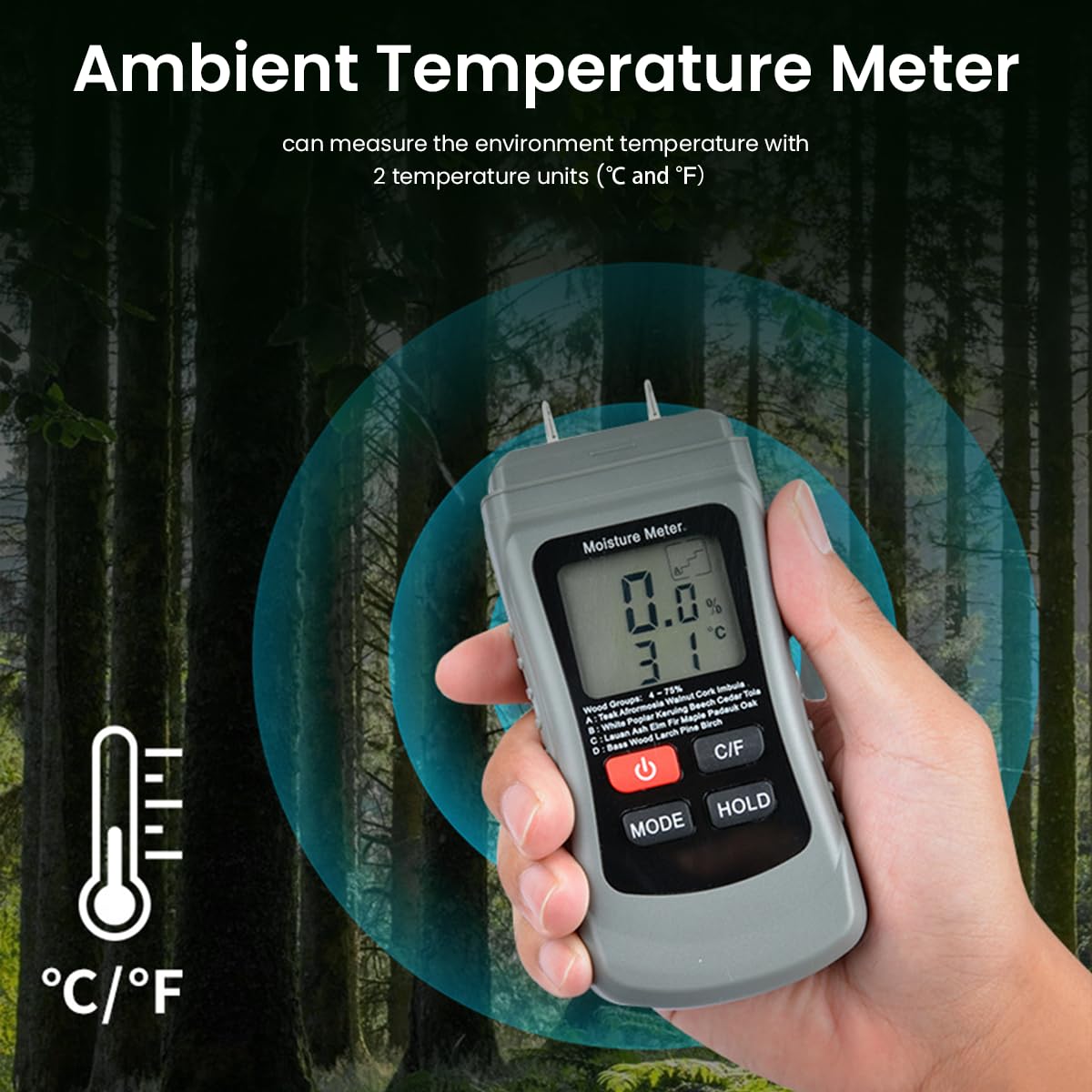 Serplex Wood Moisture Meter For Firewood, Two-Pin Moisture Meter LCD Digital Moisture Meter For Lumber, Firewood Moisture Meter For Woodworking, Wood Humidity Meter, Battery Operated (NOT Included)