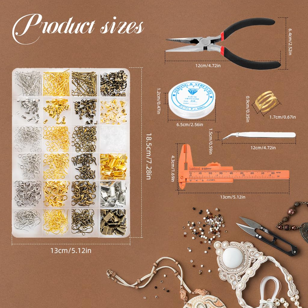 HASTHIP 977 PcsCrimp Beads Kit for Jewelry Making, Knot Covers, Crimp Bead Covers, Crimp Tubes, Jump Rings and Wire Guardians with Crimping Pliers, Elastic String for Bracelets Necklaces Making
