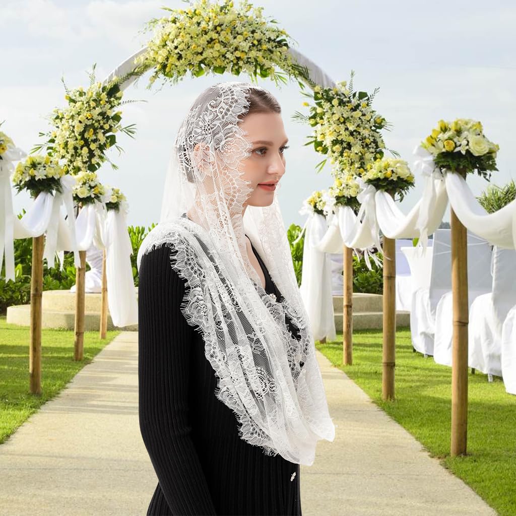 PALAY Sheer Lace Veil Bridal White Lace Veil Spanish Mantilla Bridal Veil Wedding Veil
