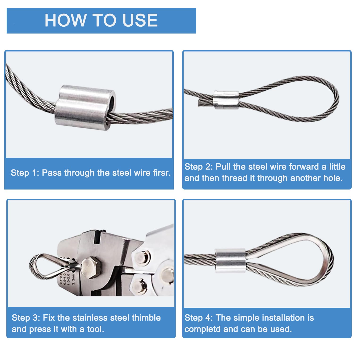 Serplex Up To 2.2mm Wire Rope Crimping Tool Swaging Tool Swager Crimper Fishing Crimping Tool Swaging Tool 1.2/1.5/2mm Aluminum Double Barrel Ferrule Crimping Loop Sleeve Kit Cable Crimper Tool