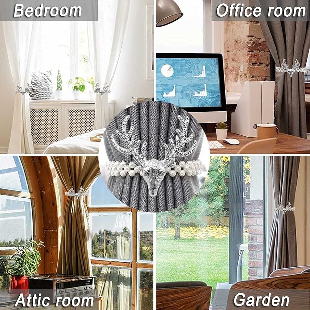 HASTHIP® 6PCS Curtain Holders Tieback Metal with Classy Small Pearl Elastic Rope for Home Office Hotel Window Drape Decor Gold