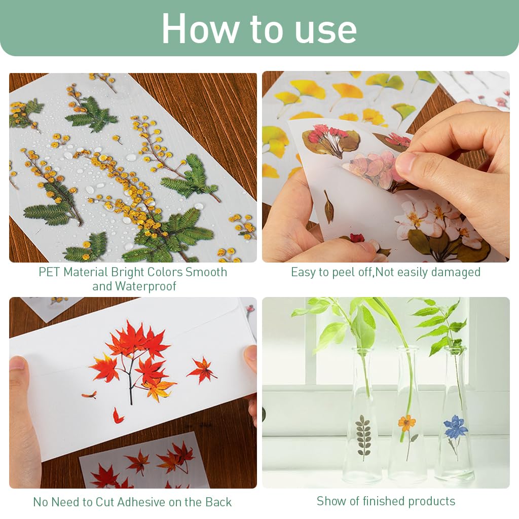 HASTHIP Flower Themed Stickers, Laminated Paper Stickers Versatile Decorative Stickers for Scrapbook Supplies Junk Journal Laptop (Assorted 270 Pieces, 20 Sheets Paper)