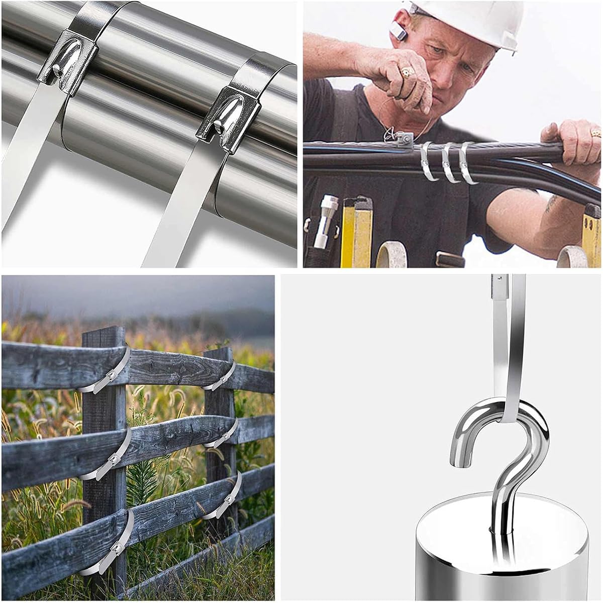 Serplex 100Pcs Metal Zip Ties 30cm Flexible Stainless Steel Zip Ties Heavy Duty Secure Self-Locking Cable Ties Wire Organizer for Machinery, Vehicles, Exhaust Wrap, Pipes, Roofs, Cables