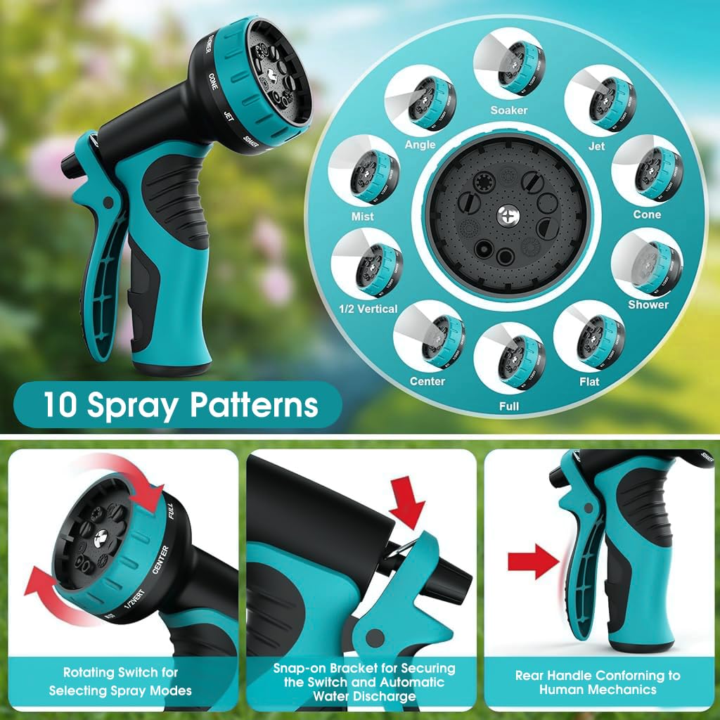 HASTHIP 15m Garden Hose Pipe with 10 Function Sprayer Gun, Expandable EVA Lightweight Anti-Kink Flexible Water Hose with Pressurized Nozzle Sprinkler for Home Garden Car Washing Pet Bathing