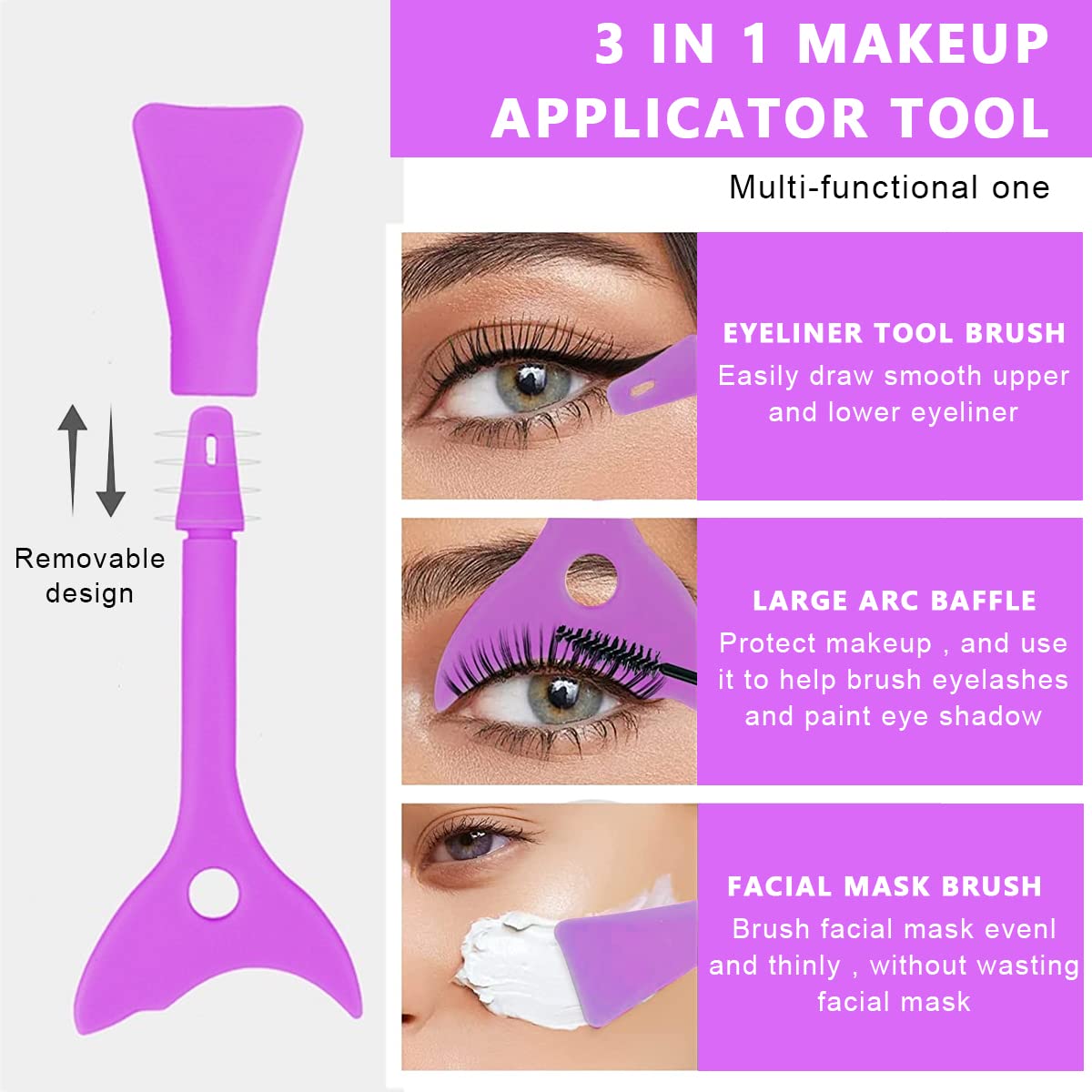 MAYCREATE Mascara Shield Applicator 3-In-1 Silicone Eyelash Shield Guard Eyeliner Auxiliary Cosmetic Makeup Tool, Reusable & Detachable